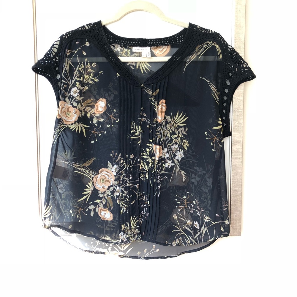 Black Floral Anthropologie Top